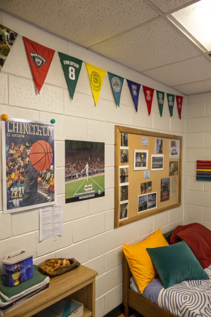 6 men s dorm wall with posters and art sports