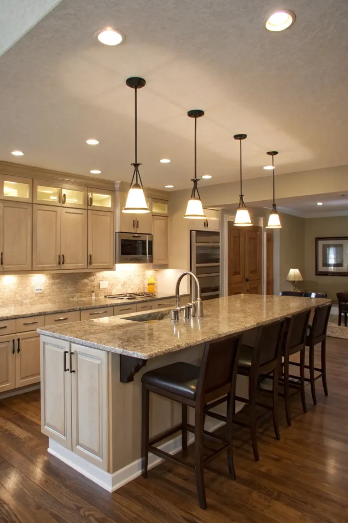 7 a contemporary kitchen island with a combinati