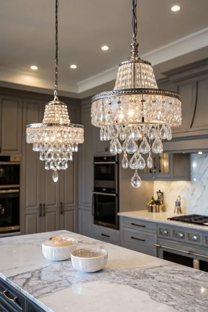 7 a glamorous kitchen with a marble island a pa
