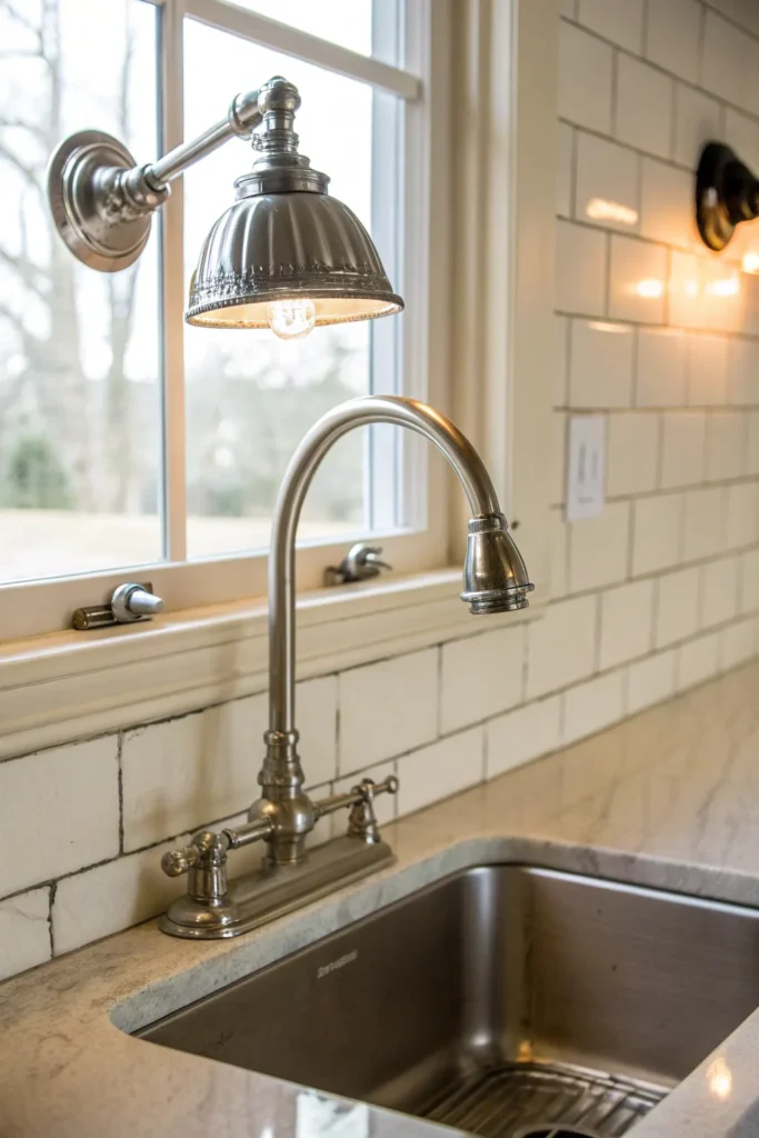 7 a kitchen sink on a wall without upper cabinet