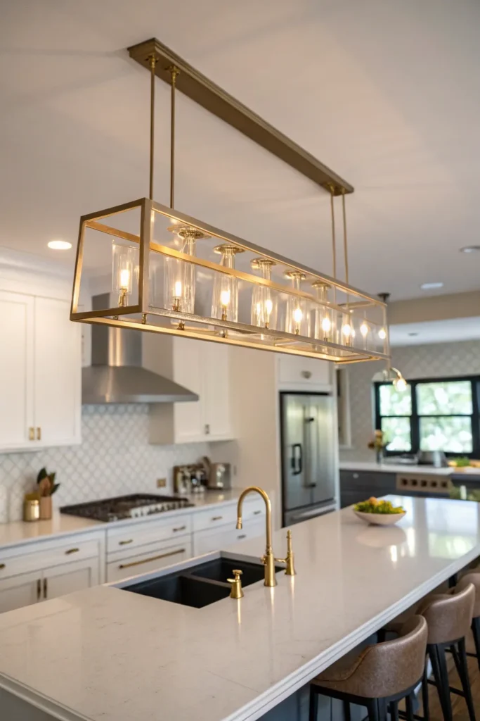 7 a kitchen with a low ceiling over a peninsula
