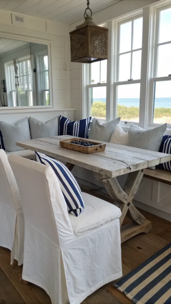 10 Coastal Dining Room Ideas for a Breezy, Beachy Feel 7 a realistic coastal dining room featuring comf