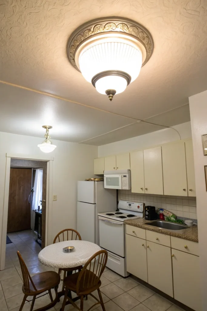 7 a small kitchen with a low ceiling a simple