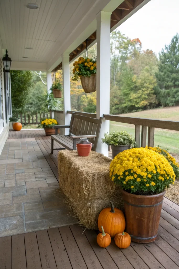 7 a spacious porch with a bench positioned next