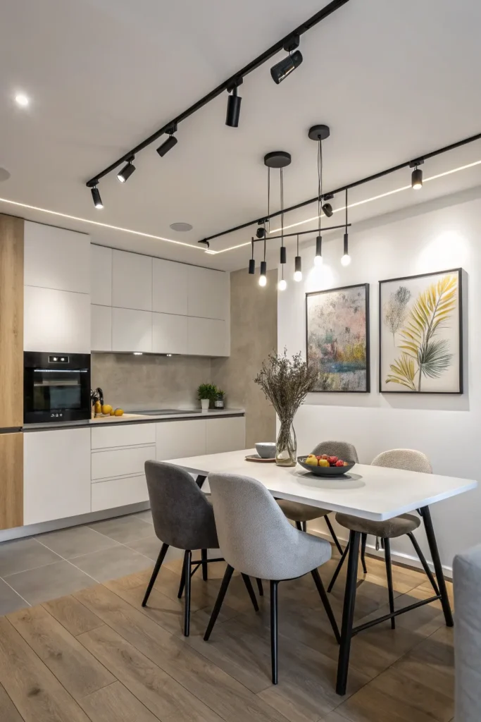8 a contemporary kitchen with a dining table aga