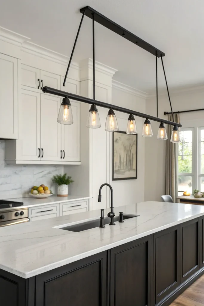 8 a long sleek kitchen island a single black