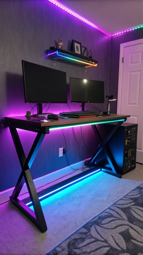 8 a modern desk with a dynamic led light feature