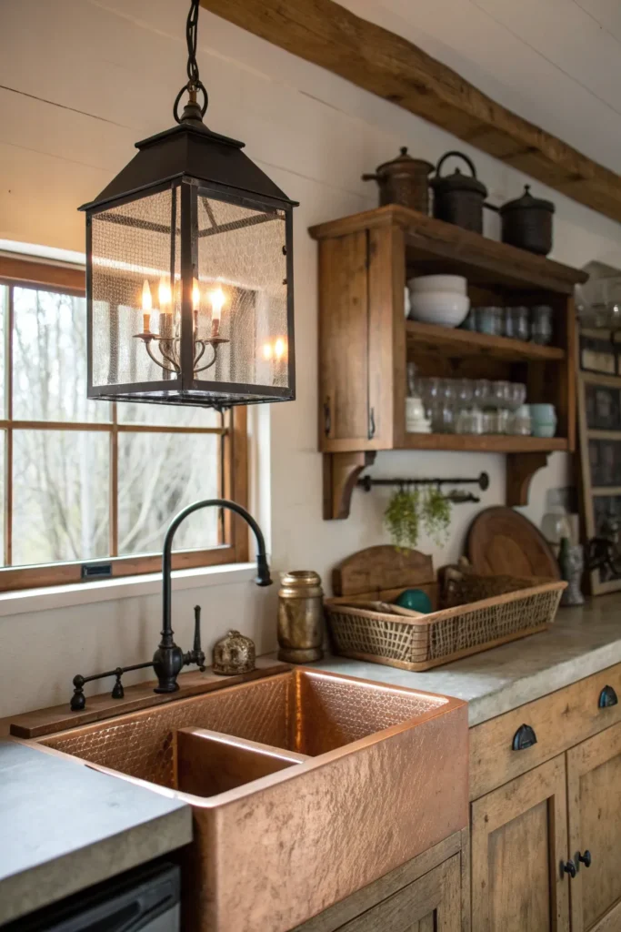 8 a rustic cottage kitchen with a copper farmhou