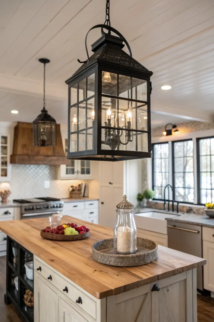 9 a farmhouse kitchen with a butcher block islan