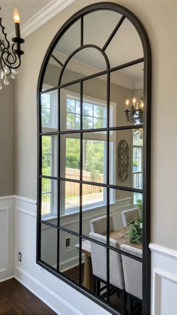 13 Dining Room Mirror Ideas to Brighten and Enlarge Your Space 9 a realistic dining room wall displaying a wind