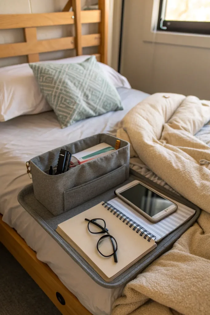 9 bedside caddy setup single dorm bed with a be