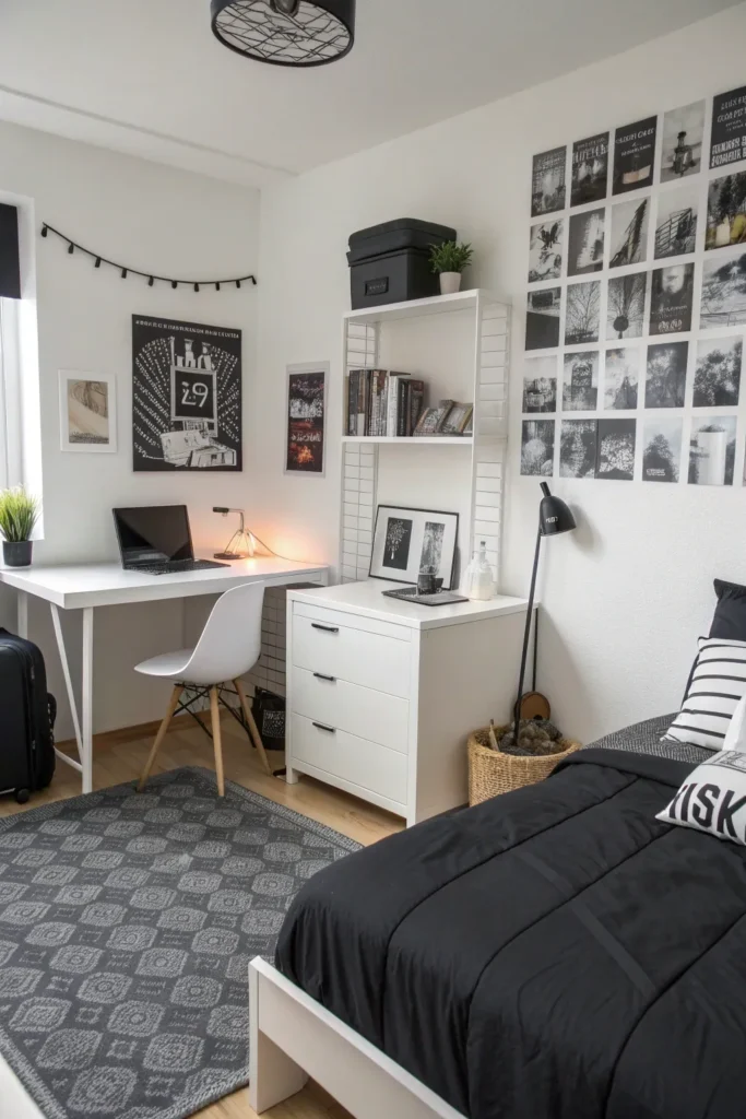 9 black and white themed dorm room black beddi