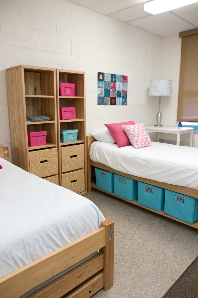 9 minimalist dorm with white bedding and wood fu